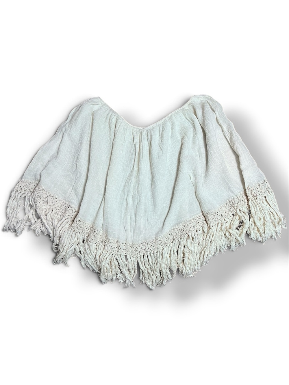 Elan Cream Crochet Fringe Shaw
